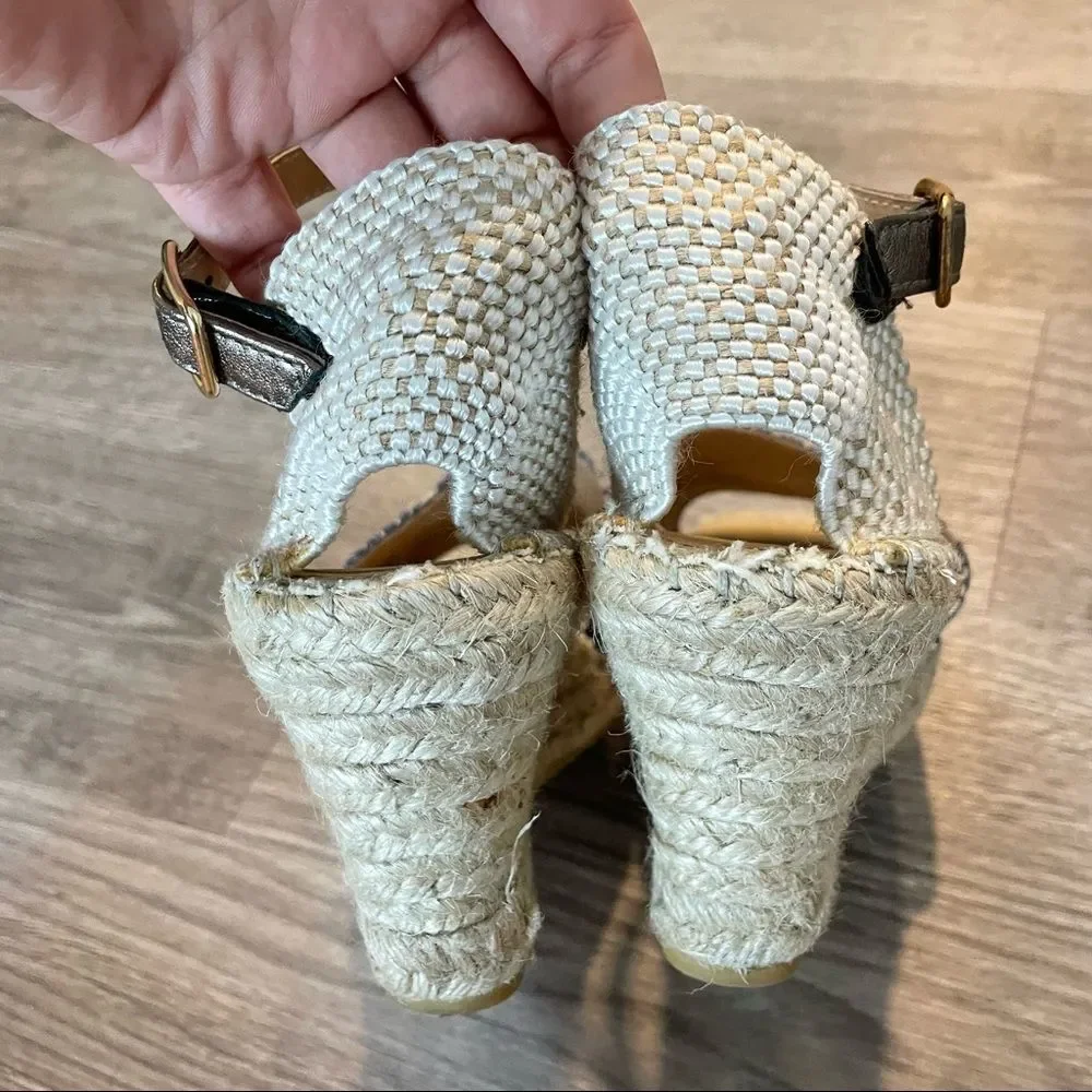 VIDORETTA Gray Silver Metallic Floral Espadrille Wedge Sandals